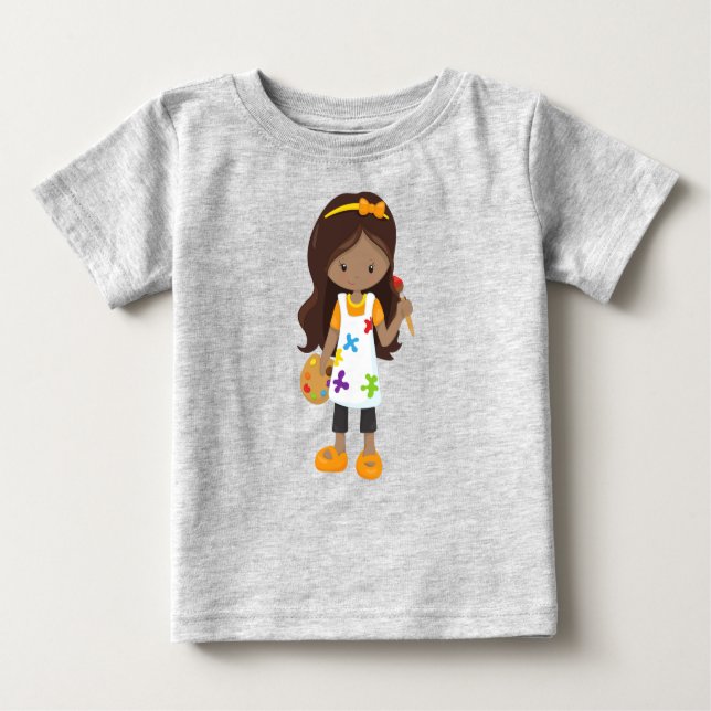 Camiseta Para Bebê African American Girl, Painter, Painting, Brussel (Frente)