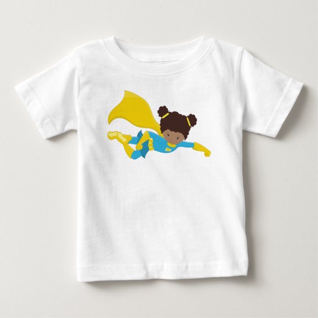 Camiseta Para Bebê African American Girl, Super-herói Girl, Yellow Ca (Frente)