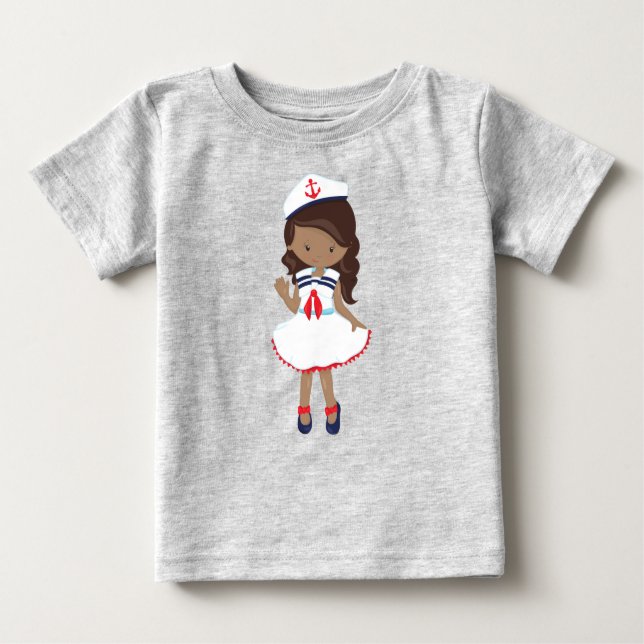 Camiseta Para Bebê Afro-Americana, Capitão de Barco, Capitão, Mar (Frente)
