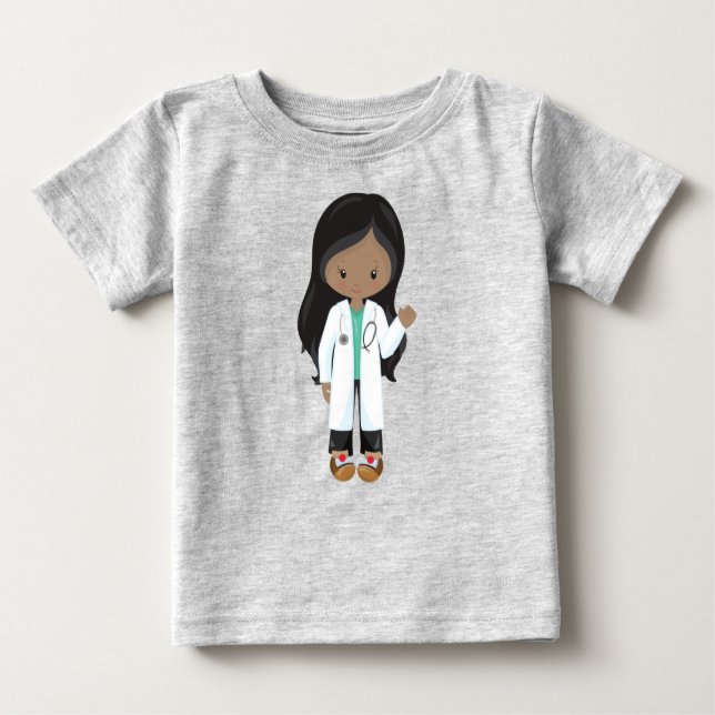 Camiseta Para Bebê Afro-Americana, Doutor, Enfermeira, Estetoscópio (Frente)