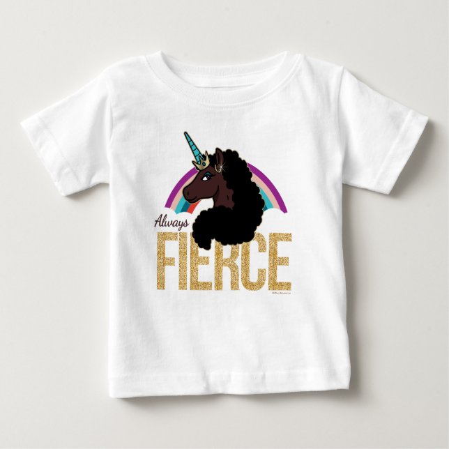 Camiseta Para Bebê Afro Unicorn | Magia - Sempre feroz (Frente)