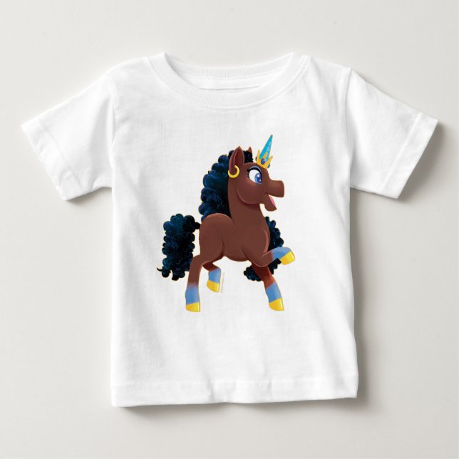 Camiseta Para Bebê Afro Unicorn | Magical Prancing (Frente)