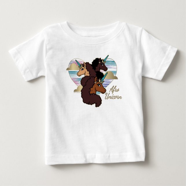 Camiseta Para Bebê Afro Unicorn Trio Heart Design (Frente)