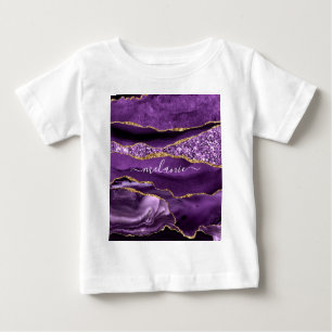 Camiseta Para Bebê Agate Purple Dourado Nome Personalizado Baby T Shi