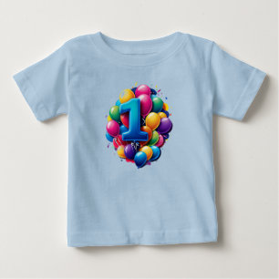 Camiseta Para Bebê Aglomerado de Balões Vibrantes Com Grande Número U
