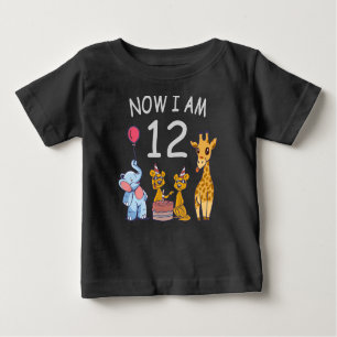 Camiseta Para Bebê Agora tenho 12 anos de 12 de aniversário no Zoo