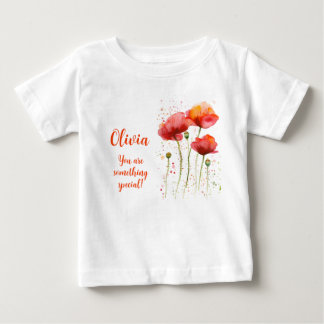 Camiseta Para Bebê Agosto flor de nascimento Papoilas vermelhas Aquar