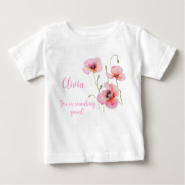 Camiseta Para Bebê Agosto flor de nascimento Pink Papoila Aquarela Fl