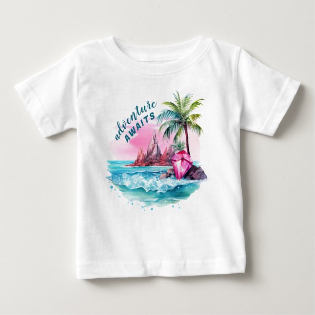 Camiseta Para Bebê Aguardam Aventura a Vista de Montanha de Palma de  (Frente)