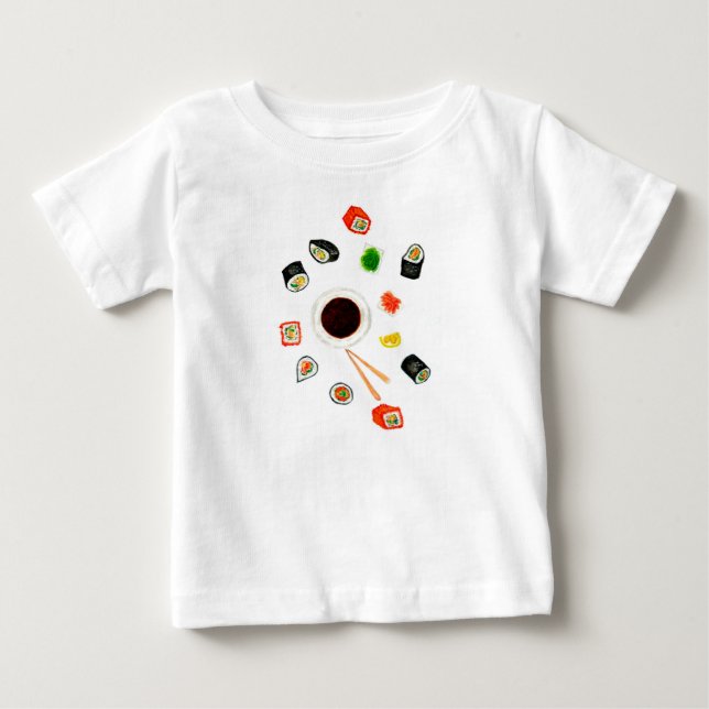 Camiseta Para Bebê Aguarela ajustada do sushi (Frente)