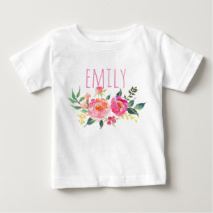 Camiseta Para Bebê Aguarela conhecida personalizada Floral-8 do bebé