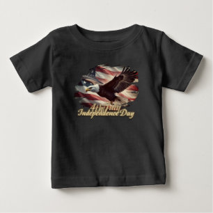 Camiseta Para Bebê Águia de 4 de Julho com Bandeira Americana