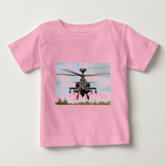 Camiseta Para Bebê ah 64 apache longbow helicóptero militar (Frente)
