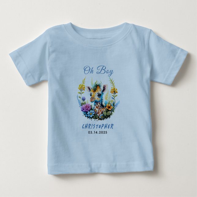 Camiseta Para Bebê Ah, garoto! Chá de fraldas Baby Giraffe (Frente)