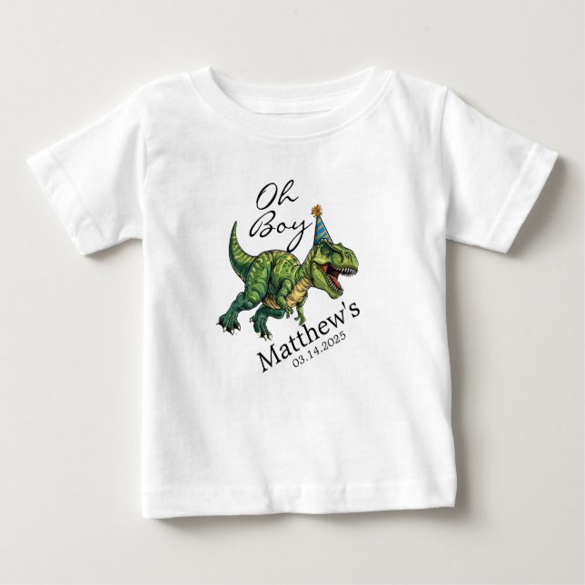Camiseta Para Bebê Ah, garoto! Chá de fraldas de Dinossauro Gelado (Frente)