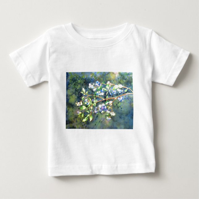 Camiseta Para Bebê Airelas azuis, pintura com fruta romântica (Frente)