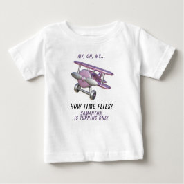 Camiseta Para Bebê Airplane Oh My Time Flies Travel First Birthday