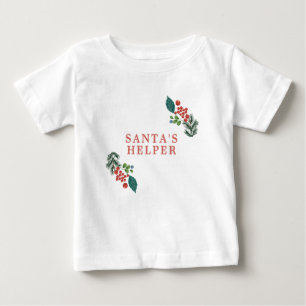 Camiseta Para Bebê Ajudante de Papai Noel Botânico Férias Natal