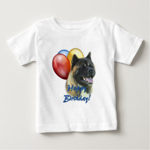 Camiseta Para Bebê Akita Happy Birthday Balloons