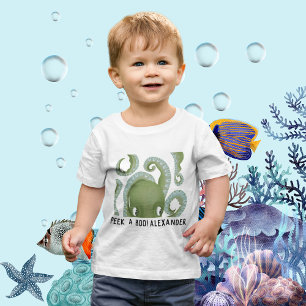 Camiseta Para Bebê Alavanca Um Octopus Verde Com Nome Personalizado T