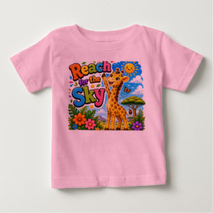 Camiseta Para Bebê Alcançar o Céu Desenho de Girafa Fofo em Cartoon