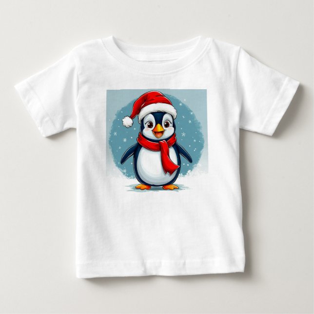 Camiseta Para Bebê 🎄🐧 Alegre Presente de Natal para Bebê Pinguim ✨ (Frente)