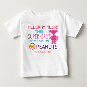Camiseta Para Bebê Alerta de Alergia a Amendoim Super-Heroínas Person
