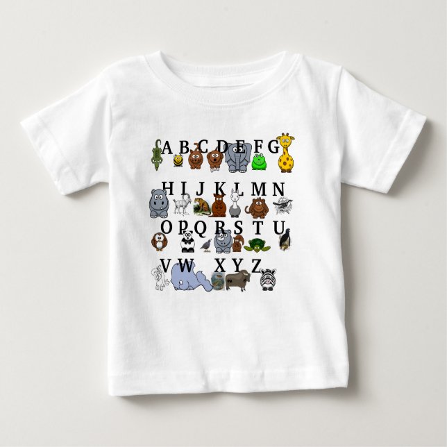 Camiseta Para Bebê Alfabeto animal (Frente)
