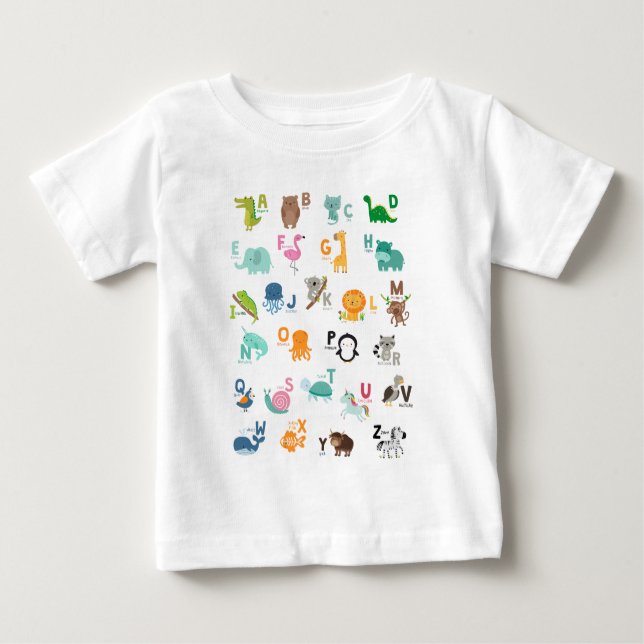 Camiseta Para Bebê Alfabeto Animal (Frente)