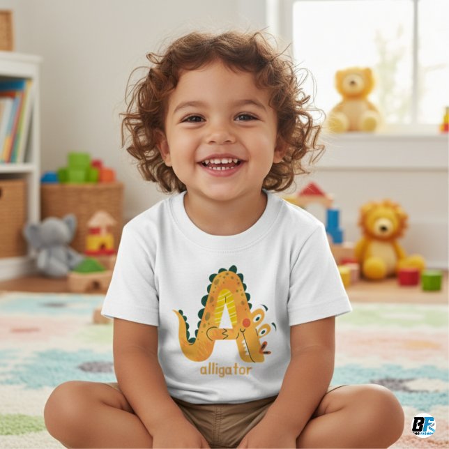 Camiseta Para Bebê Alfabeto Animal A De Aligátor (Criador carregado)