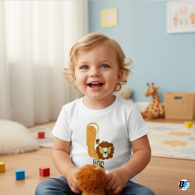 Camiseta Para Bebê Alfabeto Animal L Para Leão (Criador carregado)