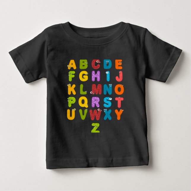 Camiseta Para Bebê alfabeto Animal Letters Jardim Zoológico Crianças  (Frente)