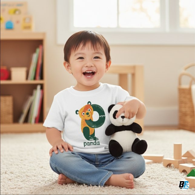 Camiseta Para Bebê Alfabeto Animal P Para Panda (Criador carregado)