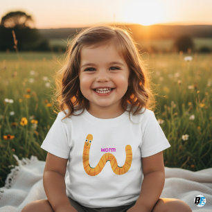 Camiseta Para Bebê Alfabeto Animal W Para Verme