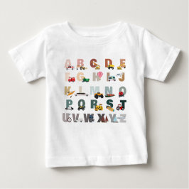 Camiseta Para Bebê Alfabeto Bonito de Caminhões ABC, Veículos de Tran