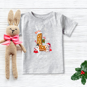 Camiseta Para Bebê Alfabeto de Biscoito de Natal Personalizado L 