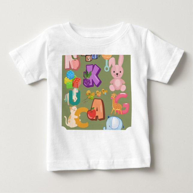 Camiseta Para Bebê Alfabeto e brinquedos (Frente)
