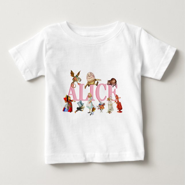 Camiseta Para Bebê Alice e Maravilha e Amigos. (Frente)