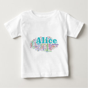 Camiseta Para Bebê Alice na nuvem da palavra do país das maravilhas