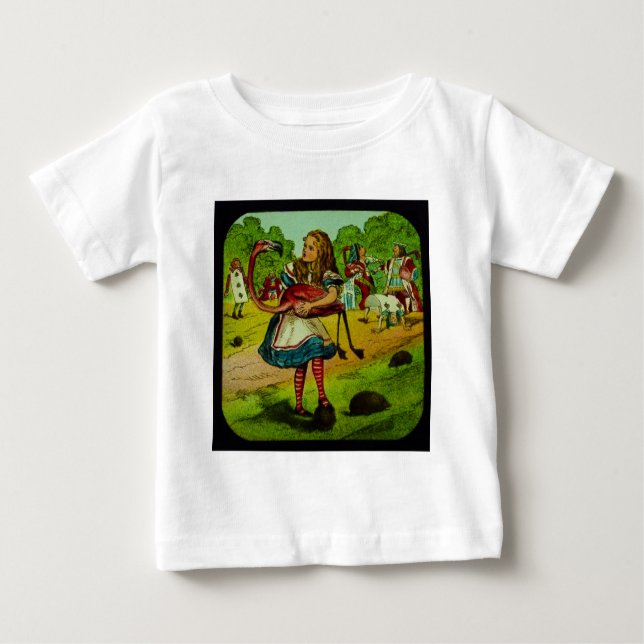 Camiseta Para Bebê Alice no Croquet do flamingo do país das (Frente)