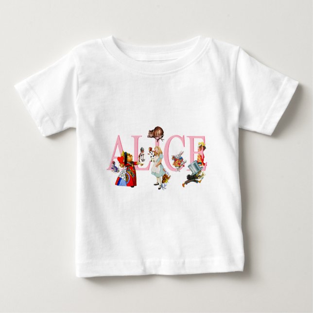 Camiseta Para Bebê Alice no país das maravilhas e amigos (Frente)