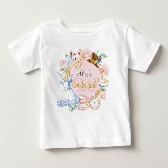 Camiseta Para Bebê Alice no País das Neves, primeiro aniversario-bebê (Frente)