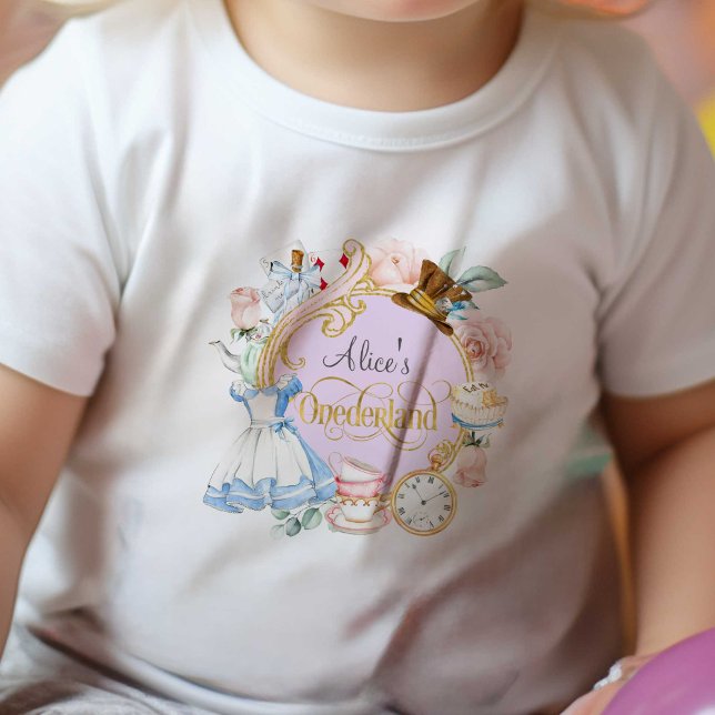 Camiseta Para Bebê Alice no País das Neves, primeiro aniversario-bebê (Purple, Alice Onederland, Girl 1st birthday party.)
