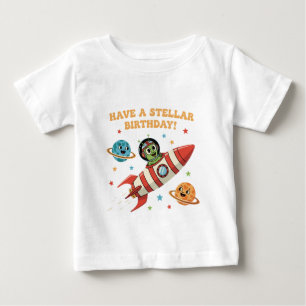 Camiseta Para Bebê Alienígena Fofo e Retro em Nave Espacial Biótico