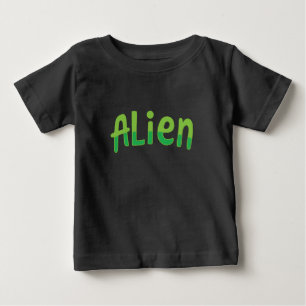 Camiseta Para Bebê Alienígena Fofo Espacial Tipografia Verde Divertid