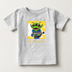 Camiseta Para Bebê Alienígena verde engraçada com Ray Gun   Cartoon S