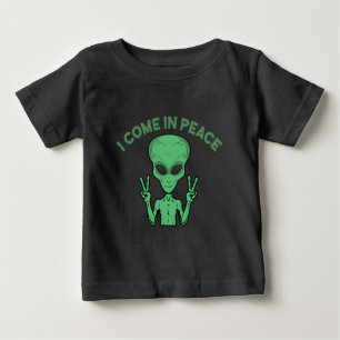 Camiseta Para Bebê Alienígena Verde Eu Vim Em Paz OVNI Extraterrestre