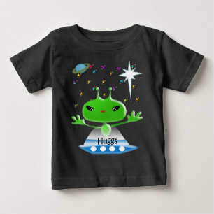 Camiseta Para Bebê Aliens de Espaço Exterior Verde e Bonito com Embar