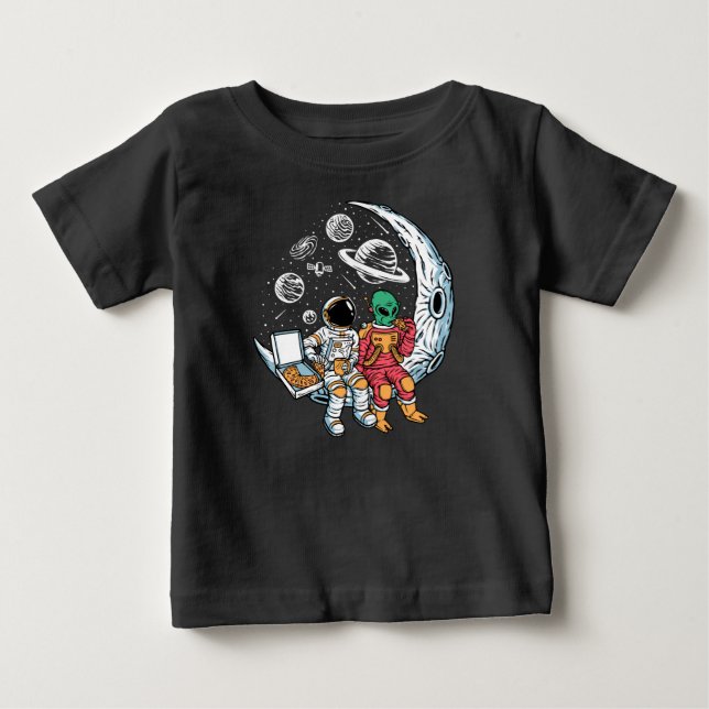 Camiseta Para Bebê Aliens e astronautas amigos (Frente)