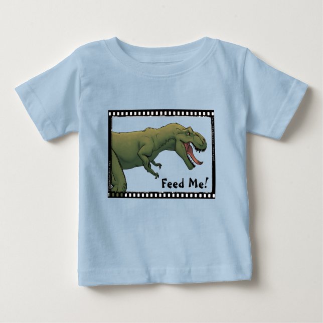 Camiseta Para Bebê Alimente-Me! Dinossauro Bebê T-Rex (Frente)